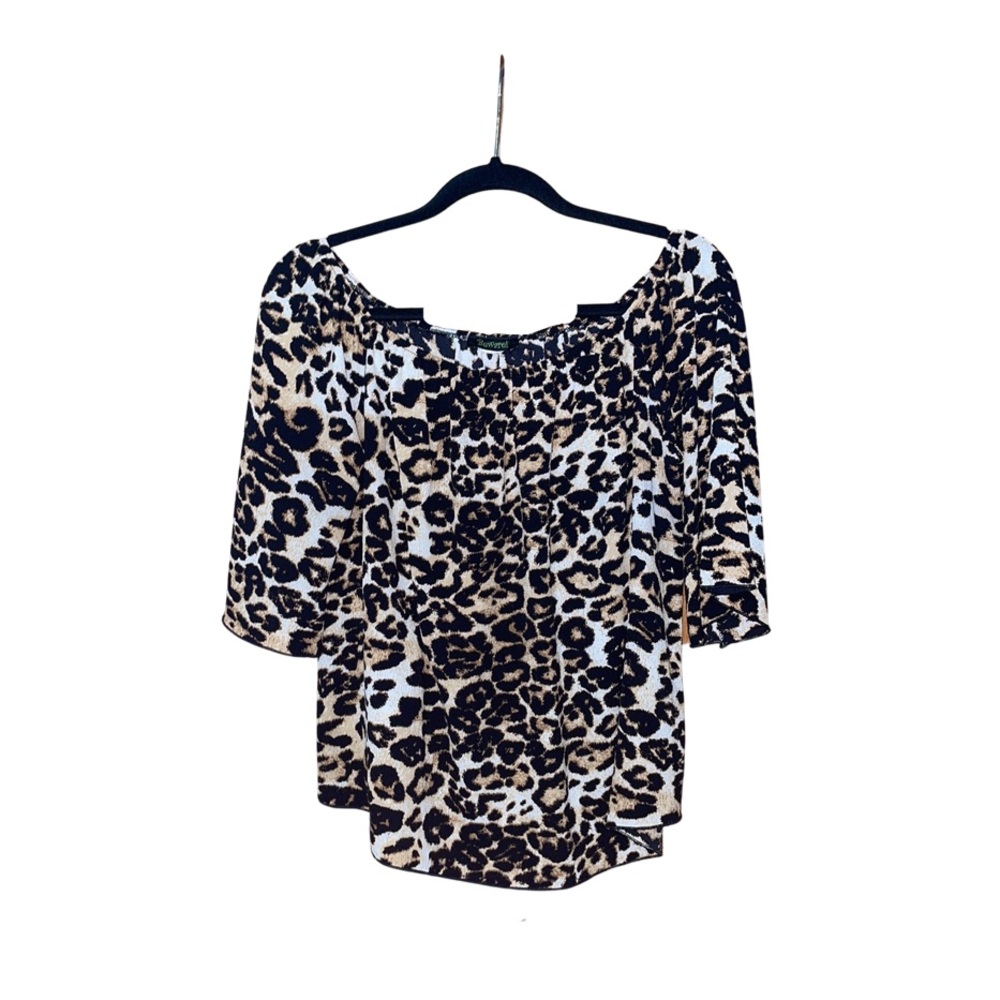 Bewarel Cheetah Print Blouse - Black & Brown - Size M